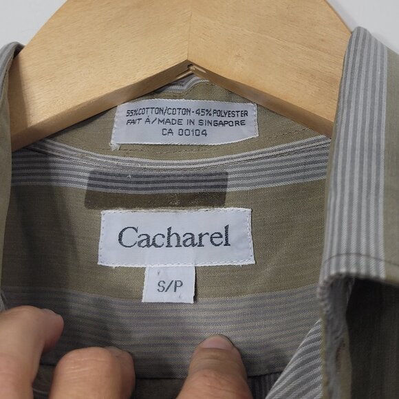 Cacharel Green Gray Striped Cotton Blend Collared Button Down Short Sleeves Sz S - Picture 5 of 9